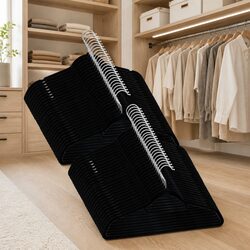 50 Clothes Hangers: Velvet Coating, Black, Durable Plastic & Metal