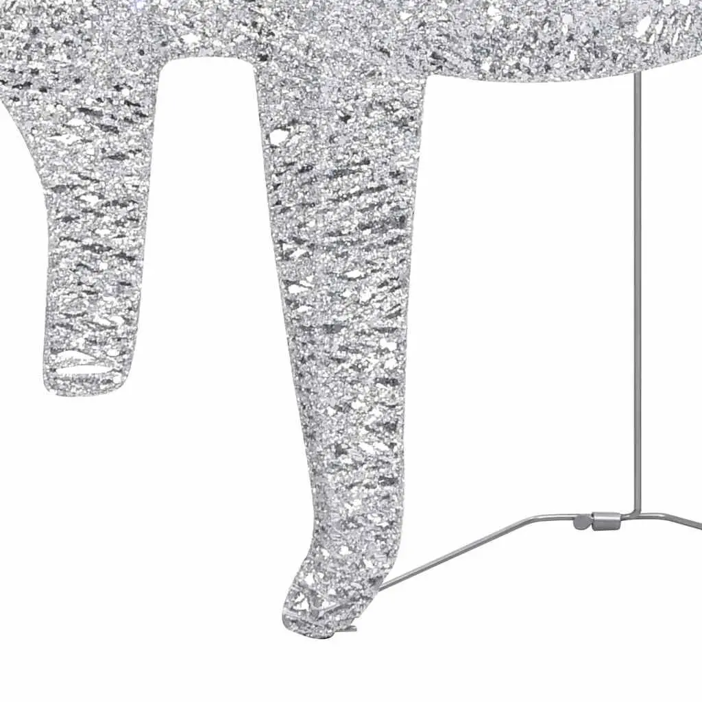 Reindeer Sleigh Decoration for Outdoor Garden Indoor Use 60 LED Lights Silver Mesh