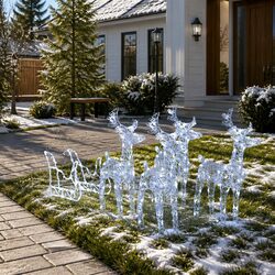 Christmas Reindeer Sleigh Decoration Cold White LED Lights Garden Outdoor Yard