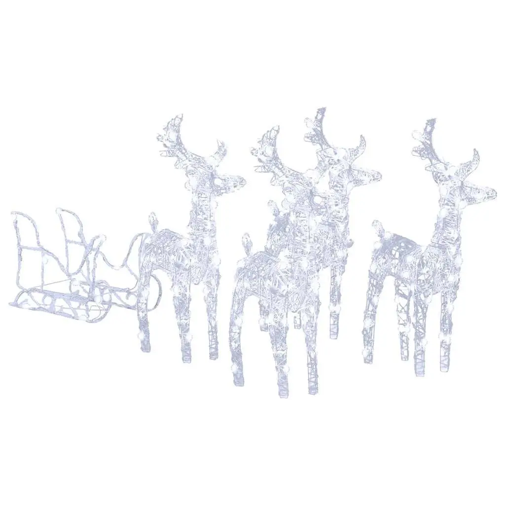 Christmas Reindeer Sleigh Decoration Cold White LED Lights Garden Outdoor Yard
