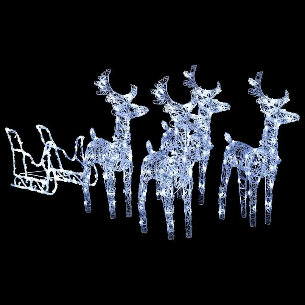 Christmas Reindeer Sleigh Decoration Cold White LED Lights Garden Outdoor Yard