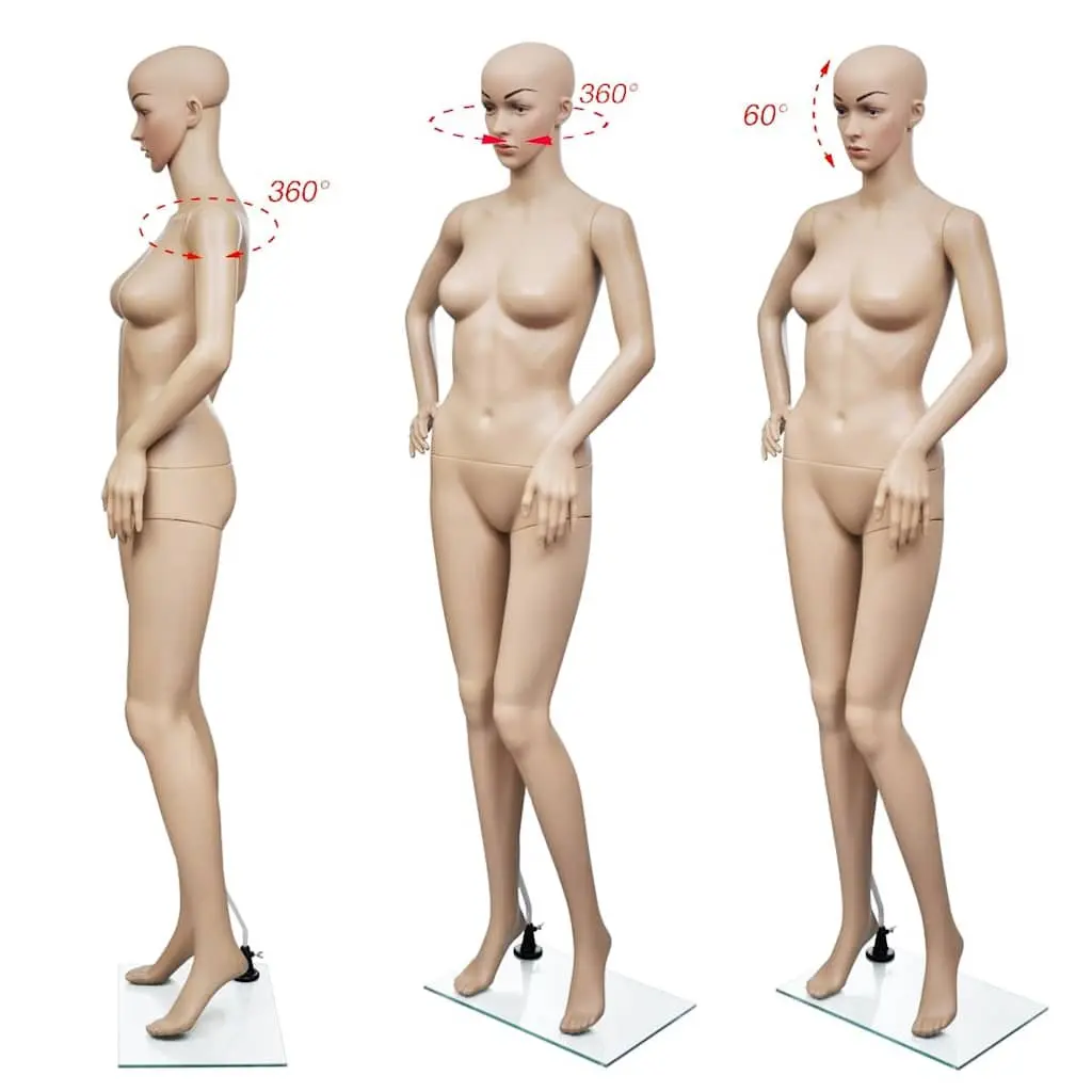Women Full Body Mannequin Display Torso with Glass Base Stand Beige