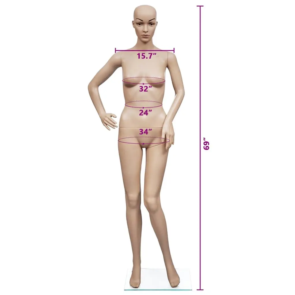 Women Full Body Mannequin Display Torso with Glass Base Stand Beige