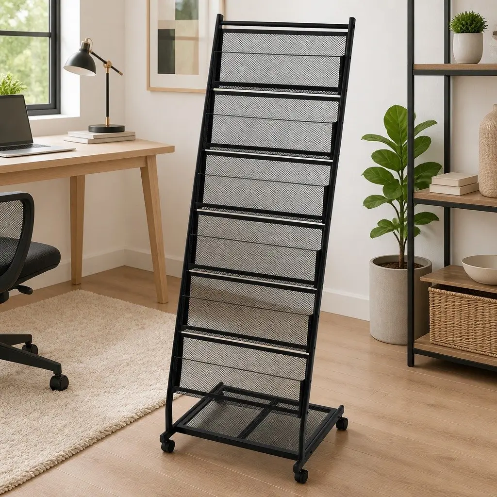 Magazine Rack A4 Display Stand for Office Living Room Bedroom Black 47.5x43x133 cm