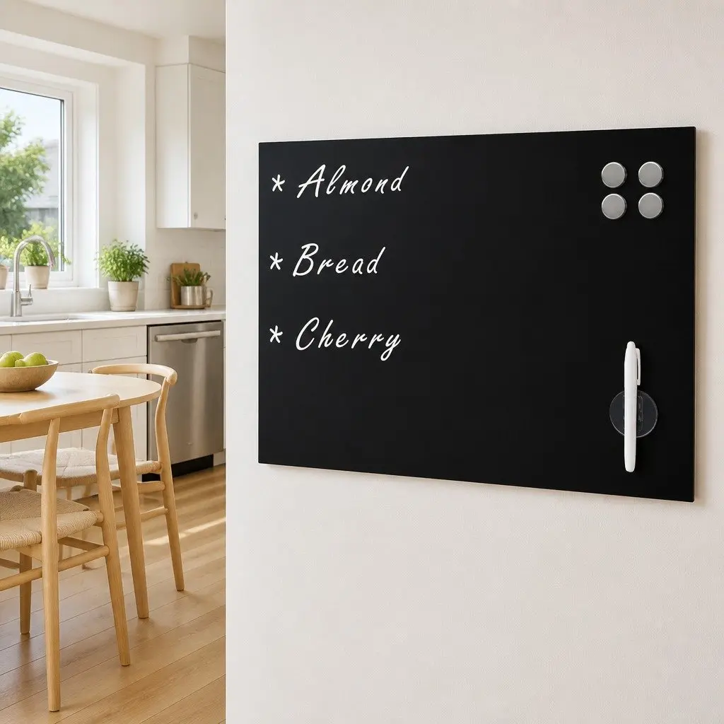 Magnetic Glass Dry Erase Board 60x40cm Wall Mounted Blackboard Office Home