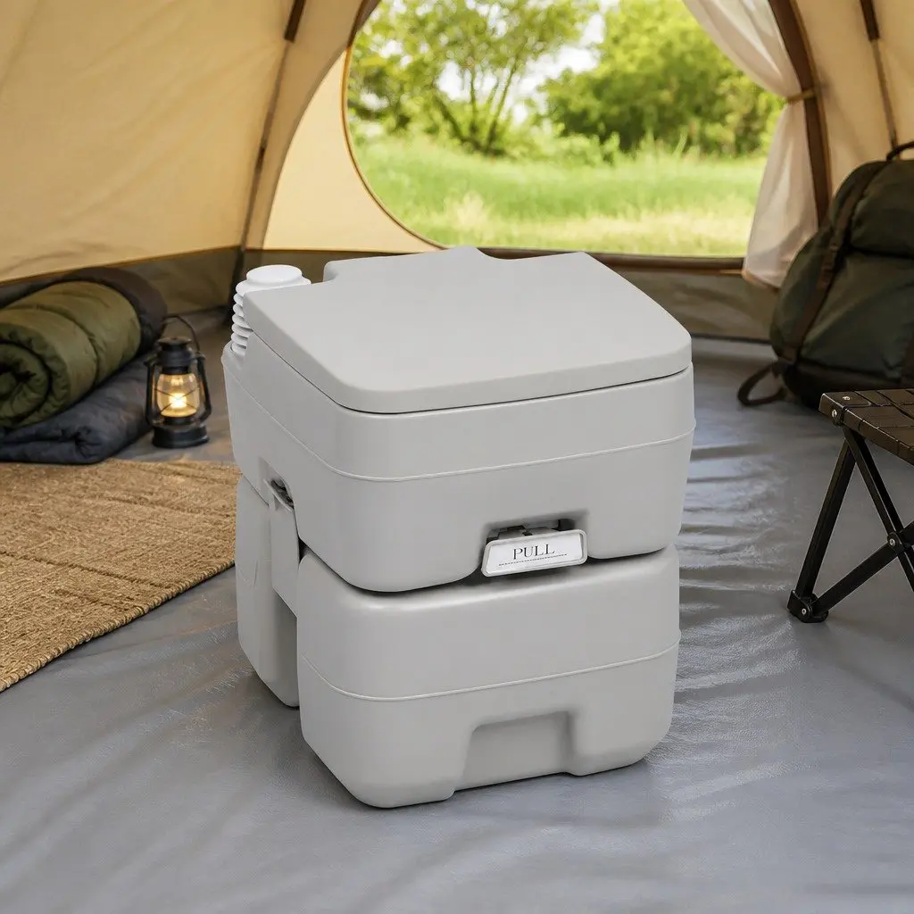 Portable Camping Toilet with Grey Finish