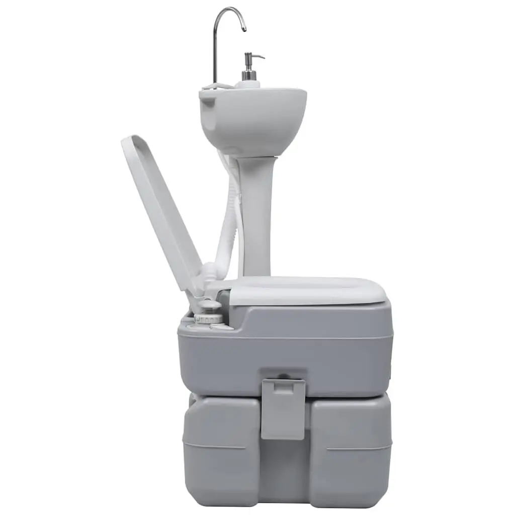 Portable Camping Toilet Handwash Stand Set Grey Outdoor 20 Litre Waste Tank 10 Litre Fresh Water Tank 17 Litre Handwash Tank