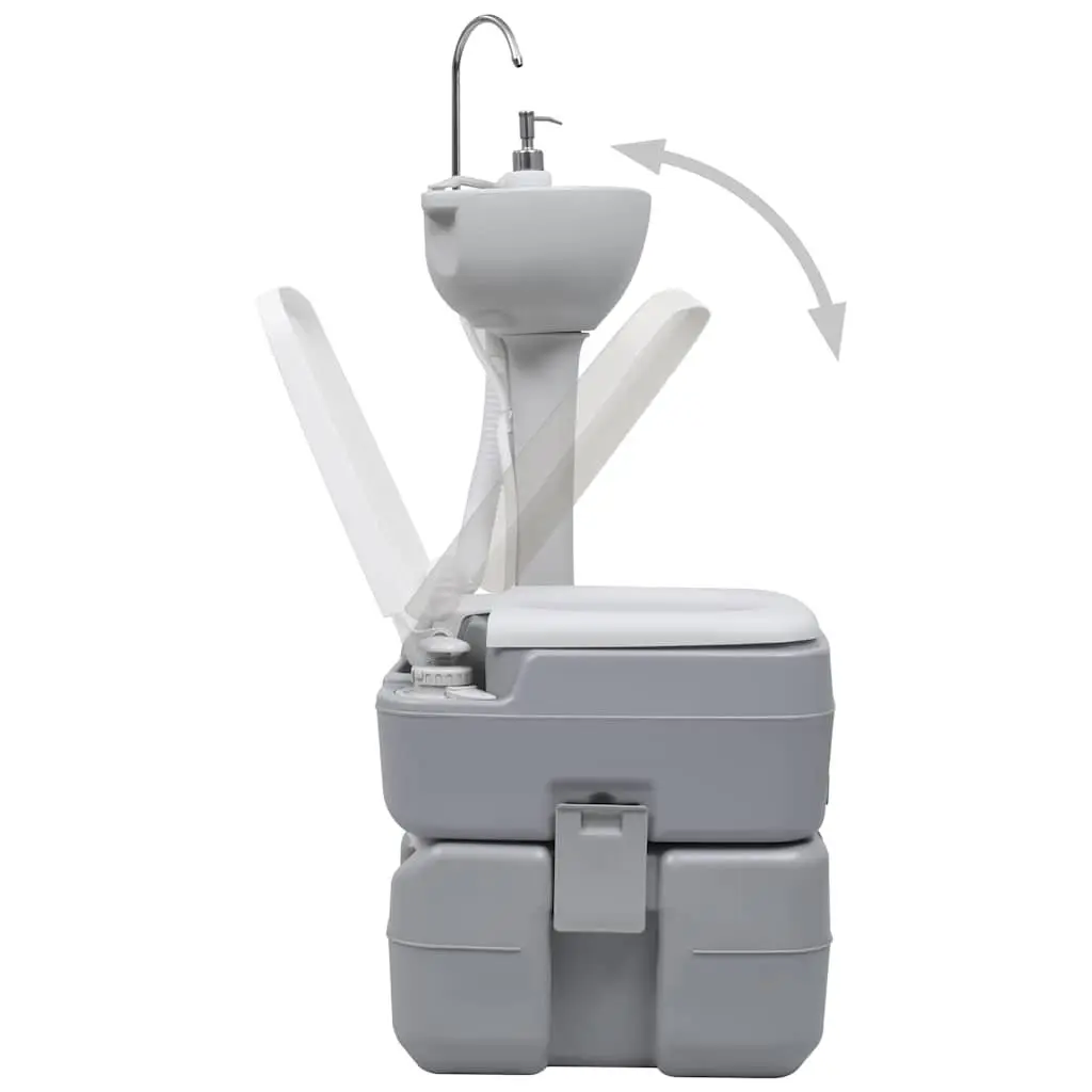 Portable Camping Toilet Handwash Stand Set Grey Outdoor 20 Litre Waste Tank 10 Litre Fresh Water Tank 17 Litre Handwash Tank