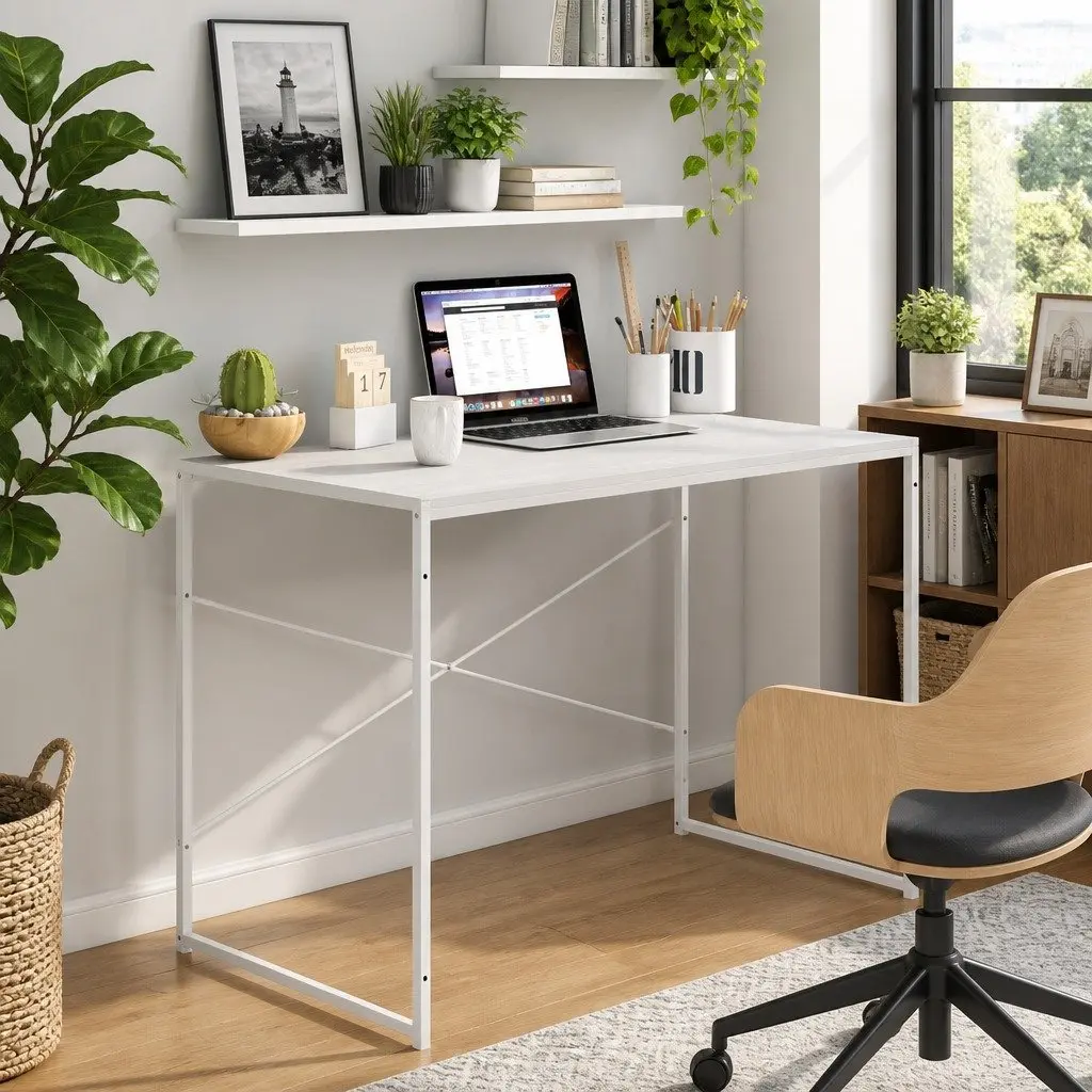 Computer Desk for Office Study 110x60x70 cm Engineered Wood Metal Frame White