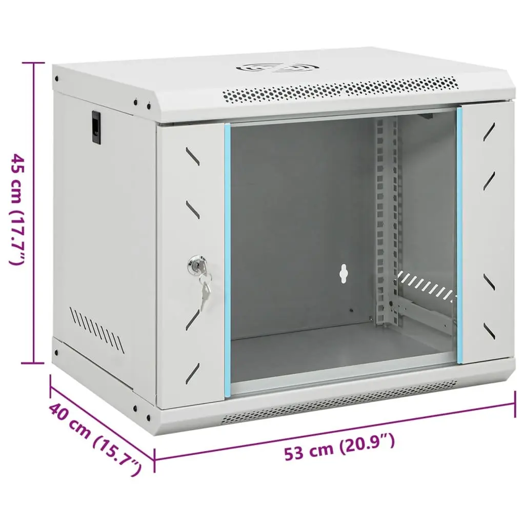 9U Wall Mounted Network Cabinet for Home Office Grey 53x40x45 cm