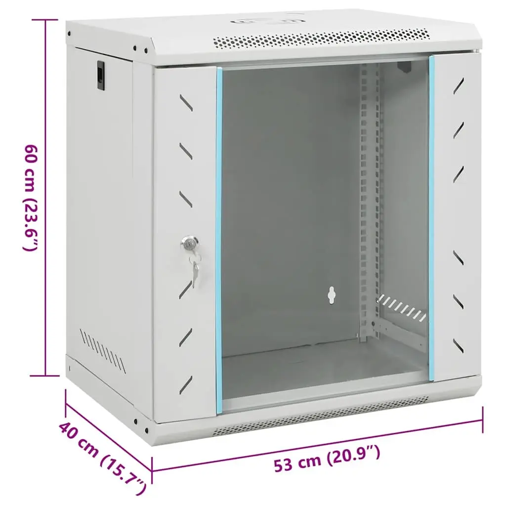 12U Wall Mounted Network Cabinet 19" IP20 53x40x60cm Server Data Rack Grey