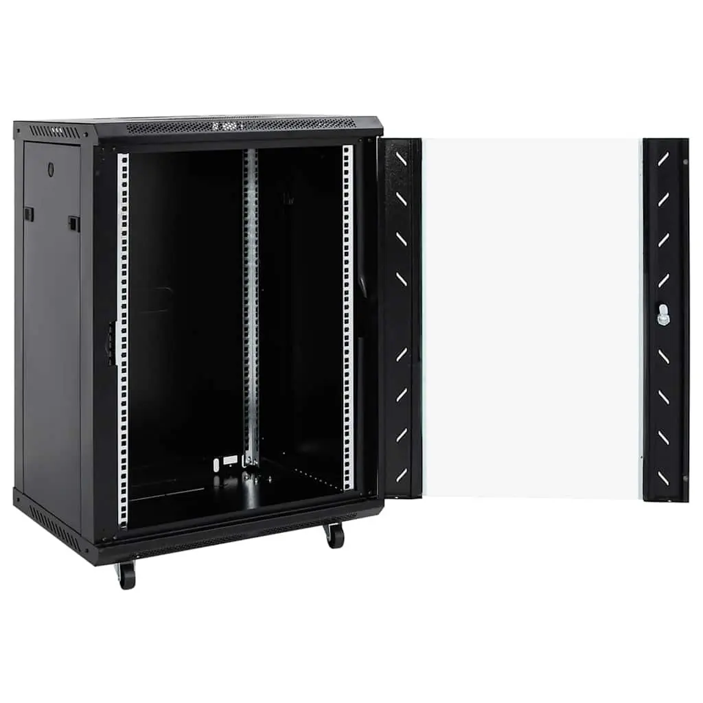 15U Network Cabinet Rack Mount Server Enclosure 19 Inch Black Cold Rolled Steel