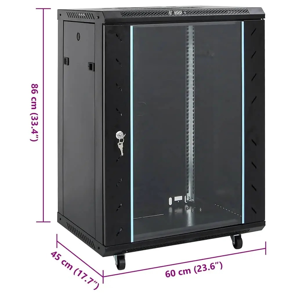 15U Network Cabinet Rack Mount Server Enclosure 19 Inch Black Cold Rolled Steel