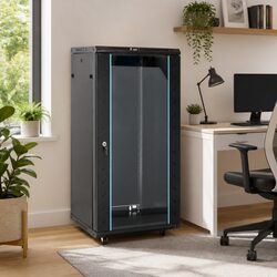 22U Network Cabinet 19" Rack Mount Storage Black Swivel Feet Lockable Door