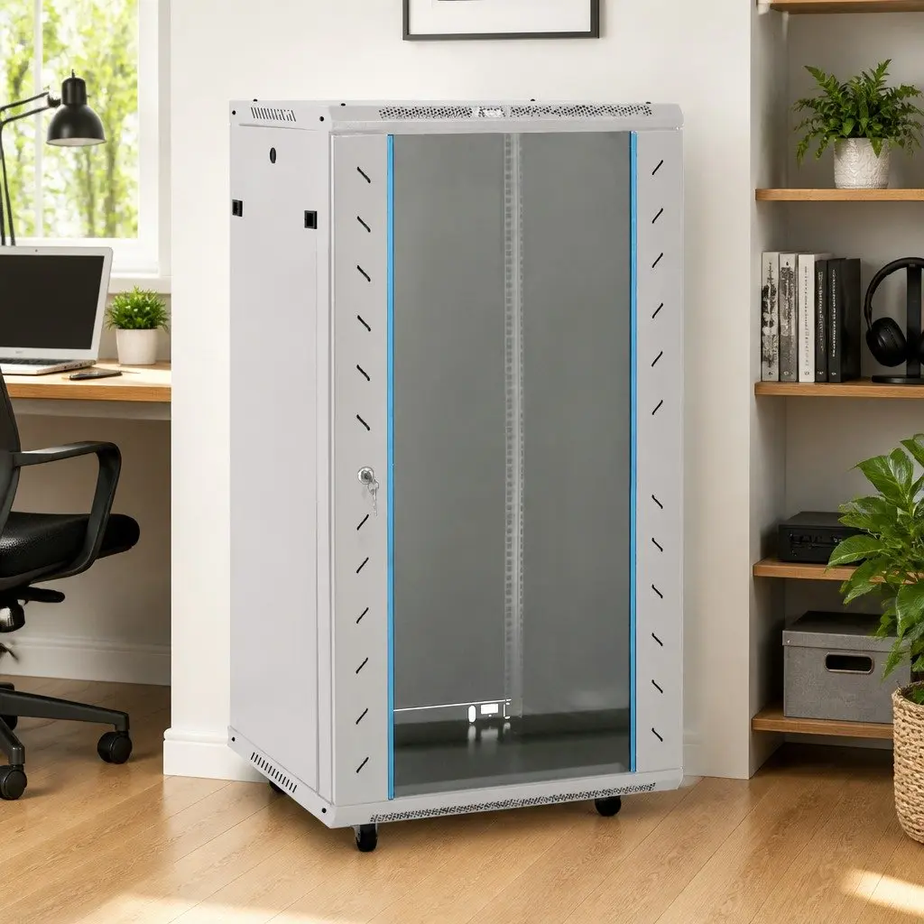 22U Network Cabinet 19" Grey Swivel Feet Lockable Data Storage Rack System