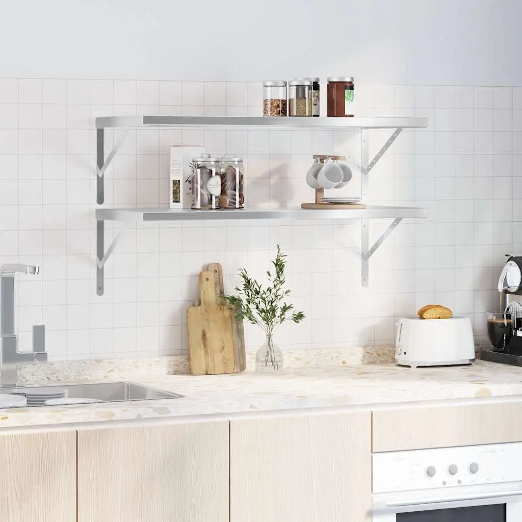Wall Shelves Living Room Bedroom Office 100x40 cm Silver Stainless Steel Floating Storage Display 2 pcs