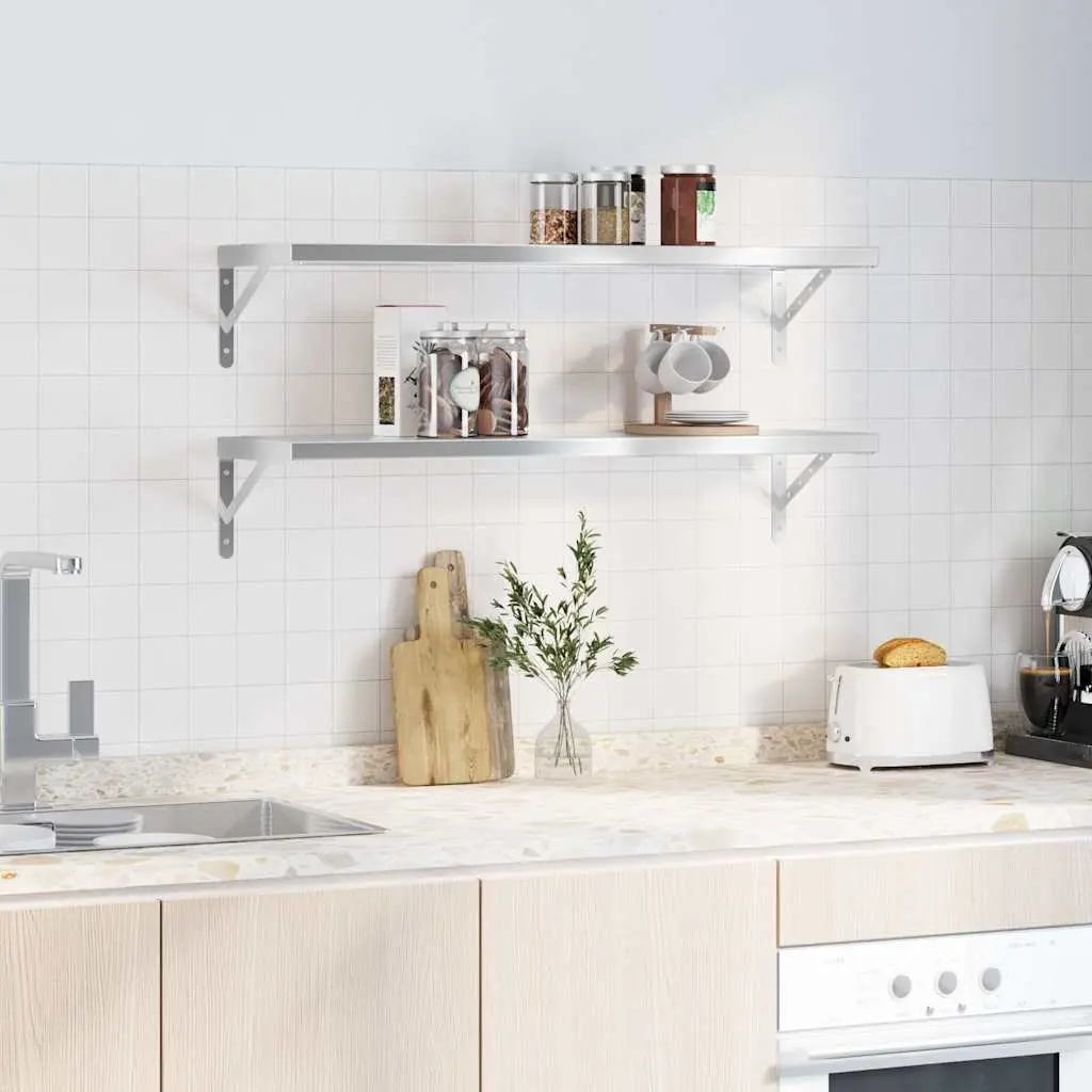 Wall Shelves 2 pcs 100x30 cm Silver Floating Storage Shelving Home Decor