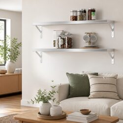 Wall Shelves - 2 pcs, 100x23.5 cm, Stainless Steel, Silver