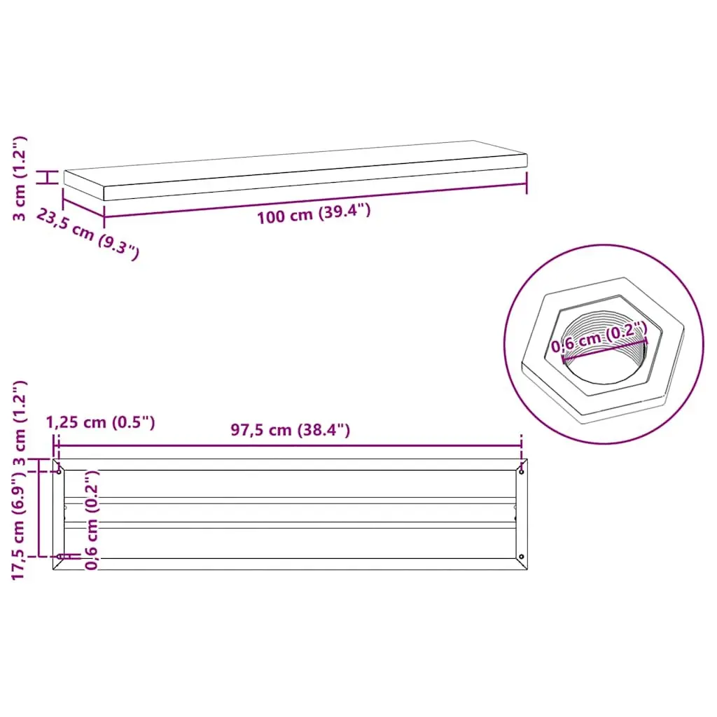 Wall Shelves Living Room Bedroom Office 100x23.5 cm Silver Stainless Steel Floating Storage Display