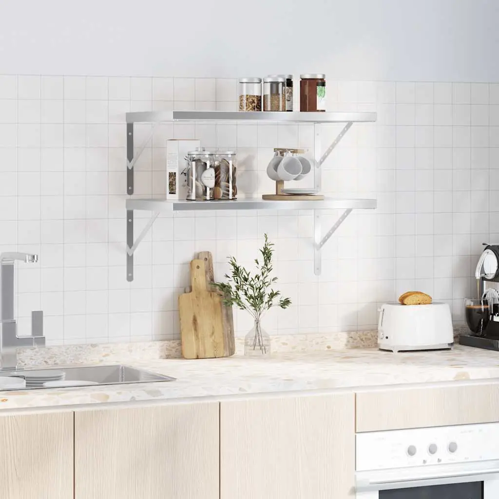 Wall Shelves Living Room Bedroom Office 75x40 cm Silver Stainless Steel Floating Mounted Storage