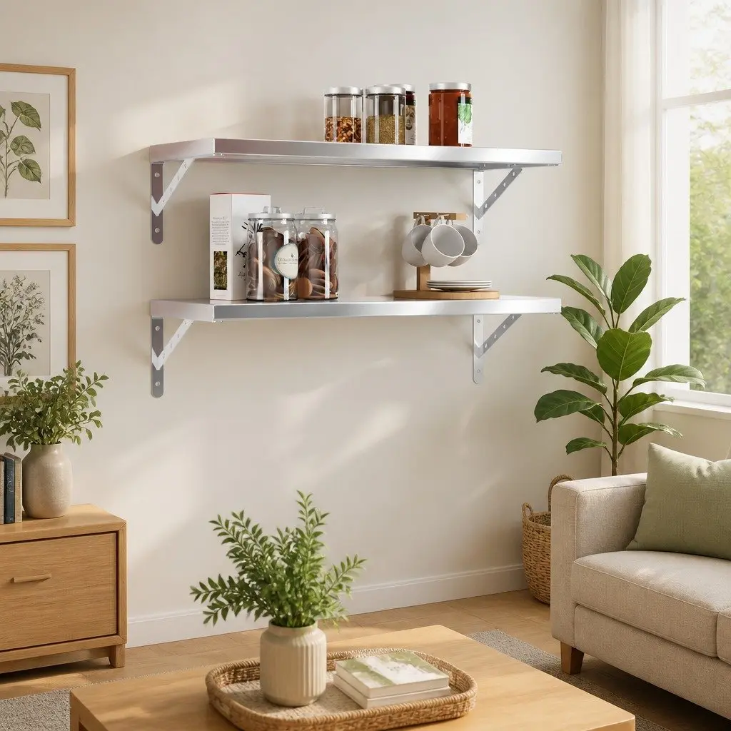 Wall Shelves Living Room Bedroom Office 75x30 cm Silver Stainless Steel Floating Shelves