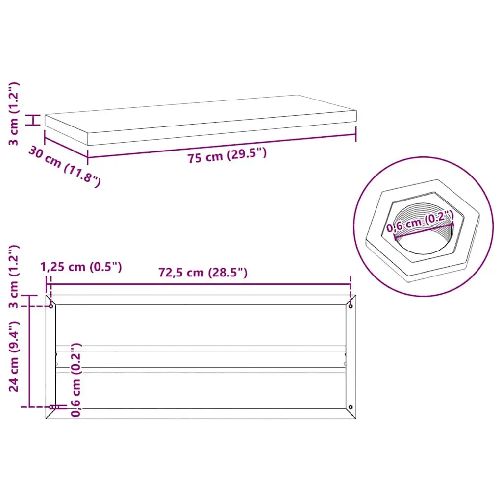 Wall Shelves Living Room Bedroom Office 75x30 cm Silver Stainless Steel Floating Shelves