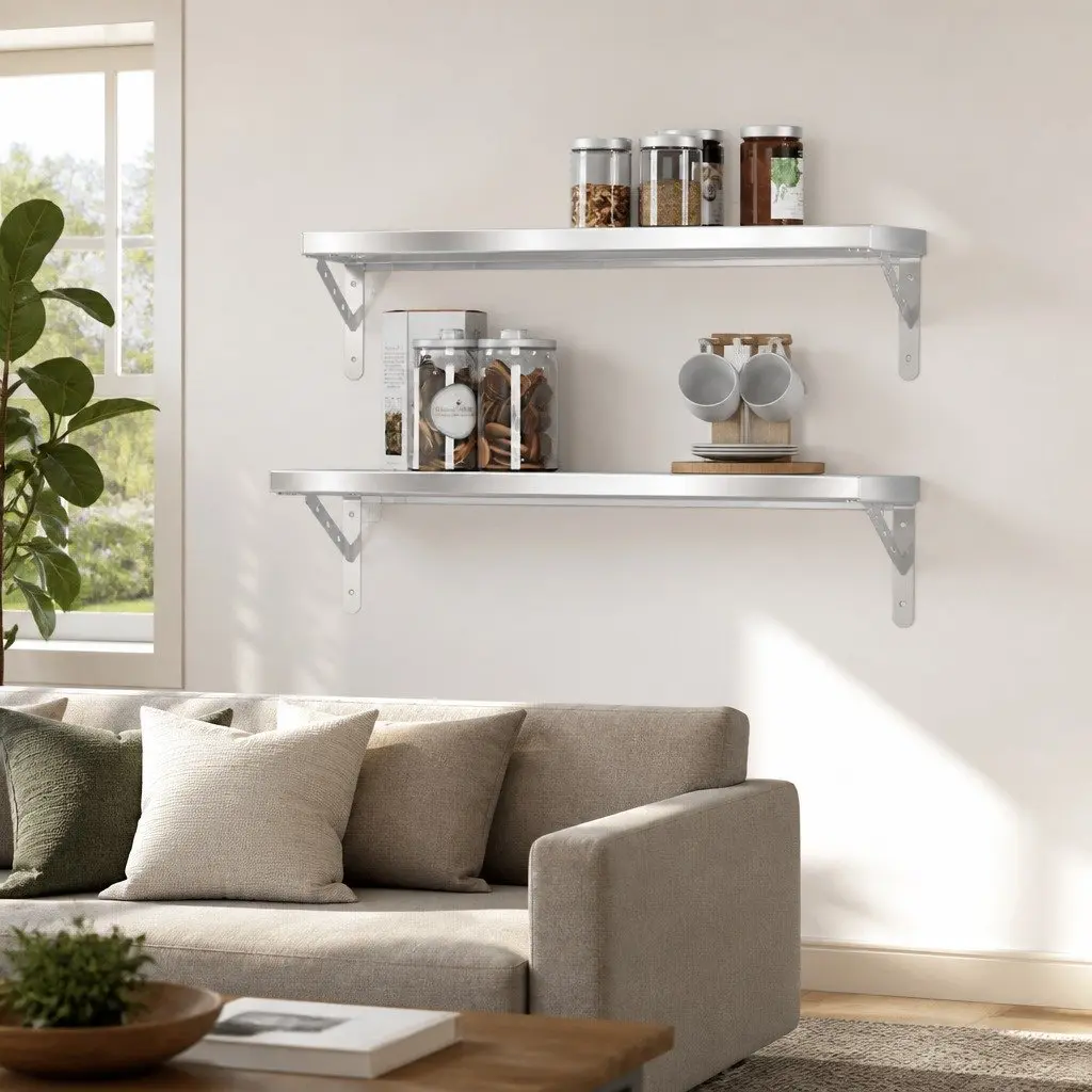 Wall Shelves for Living Room Bedroom Office 75x23.5 cm Silver Floating Shelf Storage Display Rack