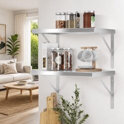 Wall Shelves: 50x40 cm Silver Stainless Steel - 2 pcs