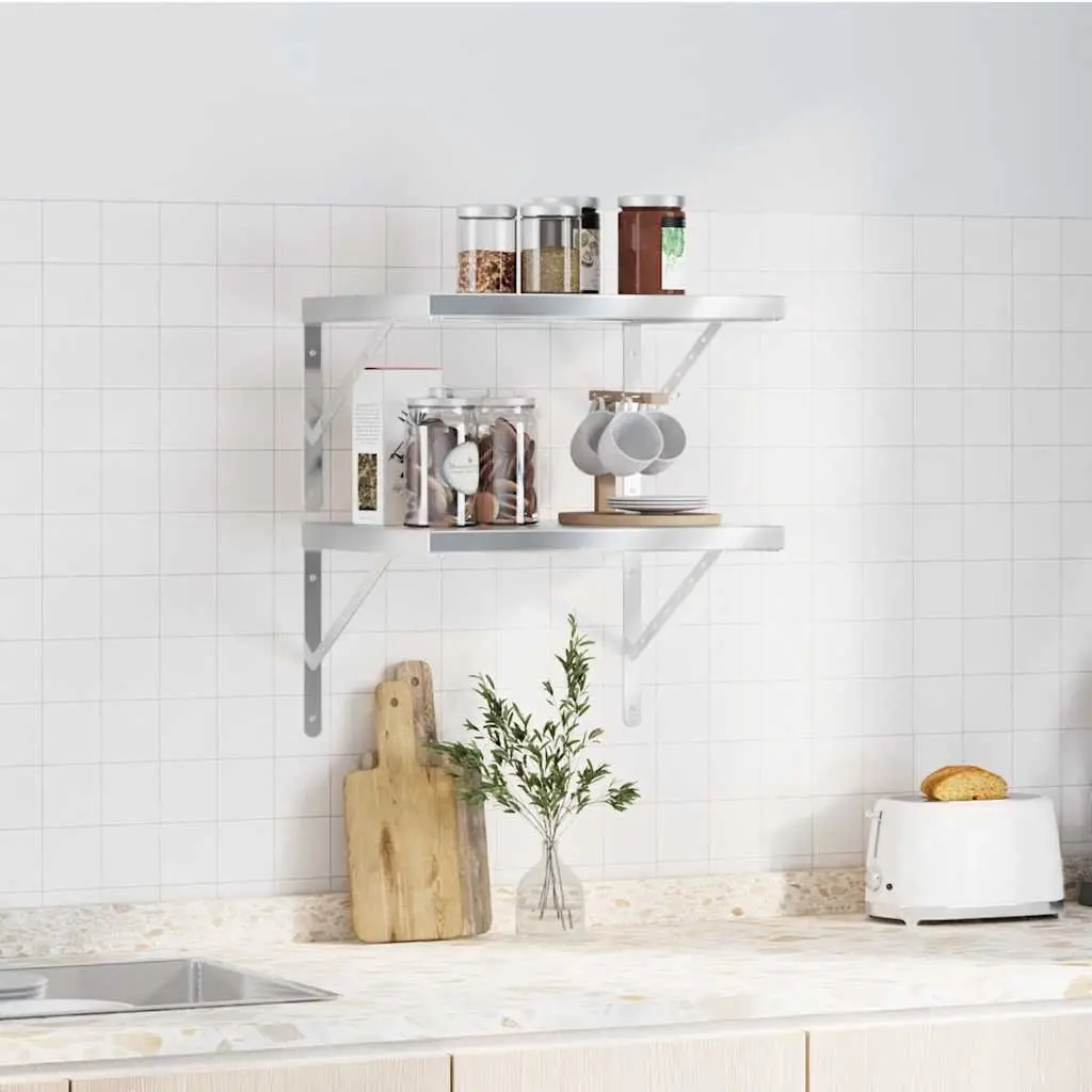 Wall Shelves 2 pcs 50x40 cm Silver Stainless Steel Floating Shelving Storage