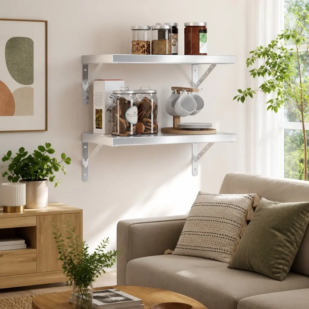Wall Shelves Floating Shelf Storage Display Bedroom 50x30 cm Silver 2 Piece