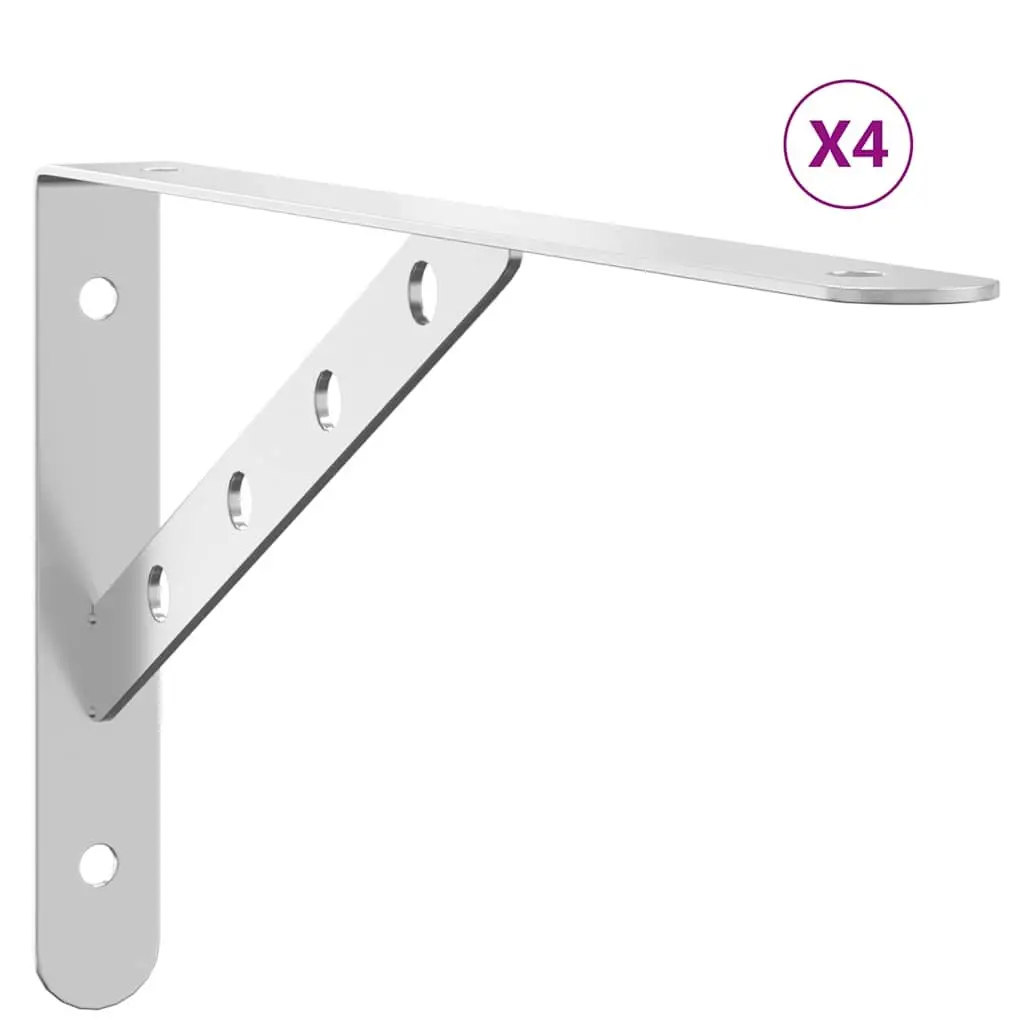 Shelf Brackets 4 Pieces Wall Mount Stainless Steel Silver DIY Storage Support
