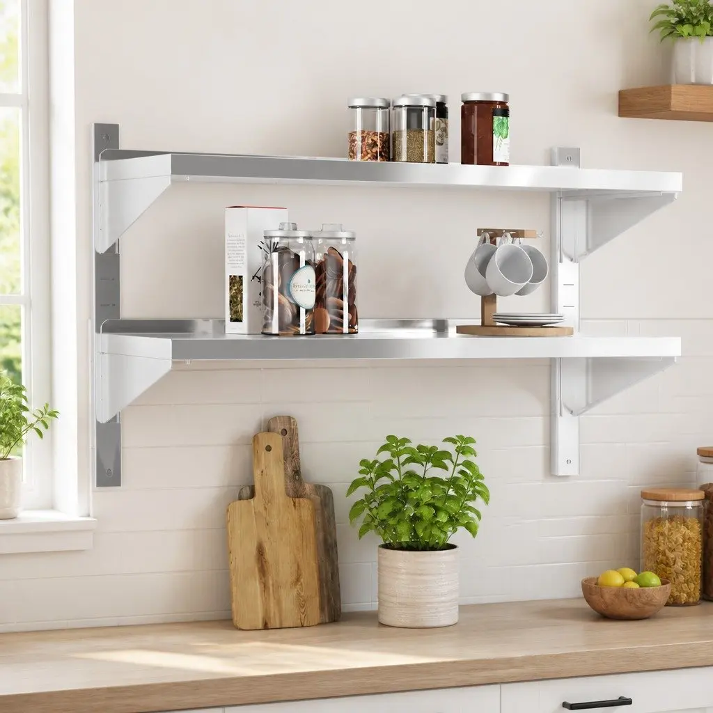 2-Tier Wall Shelf Living Room Bedroom Kitchen Garage 100x40x60 cm Silver Stainless Steel