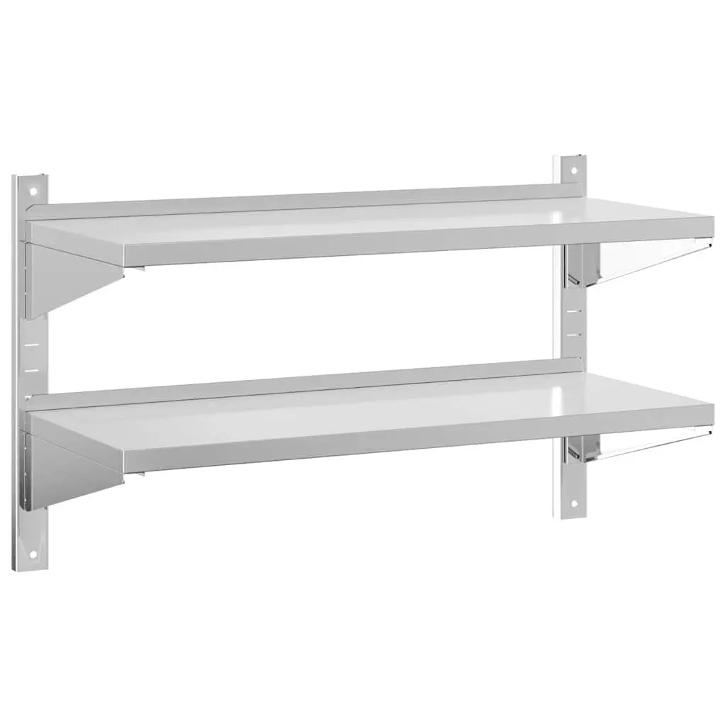 2-Tier Wall Shelf Living Room Bedroom Kitchen Garage 100x40x60 cm Silver Stainless Steel