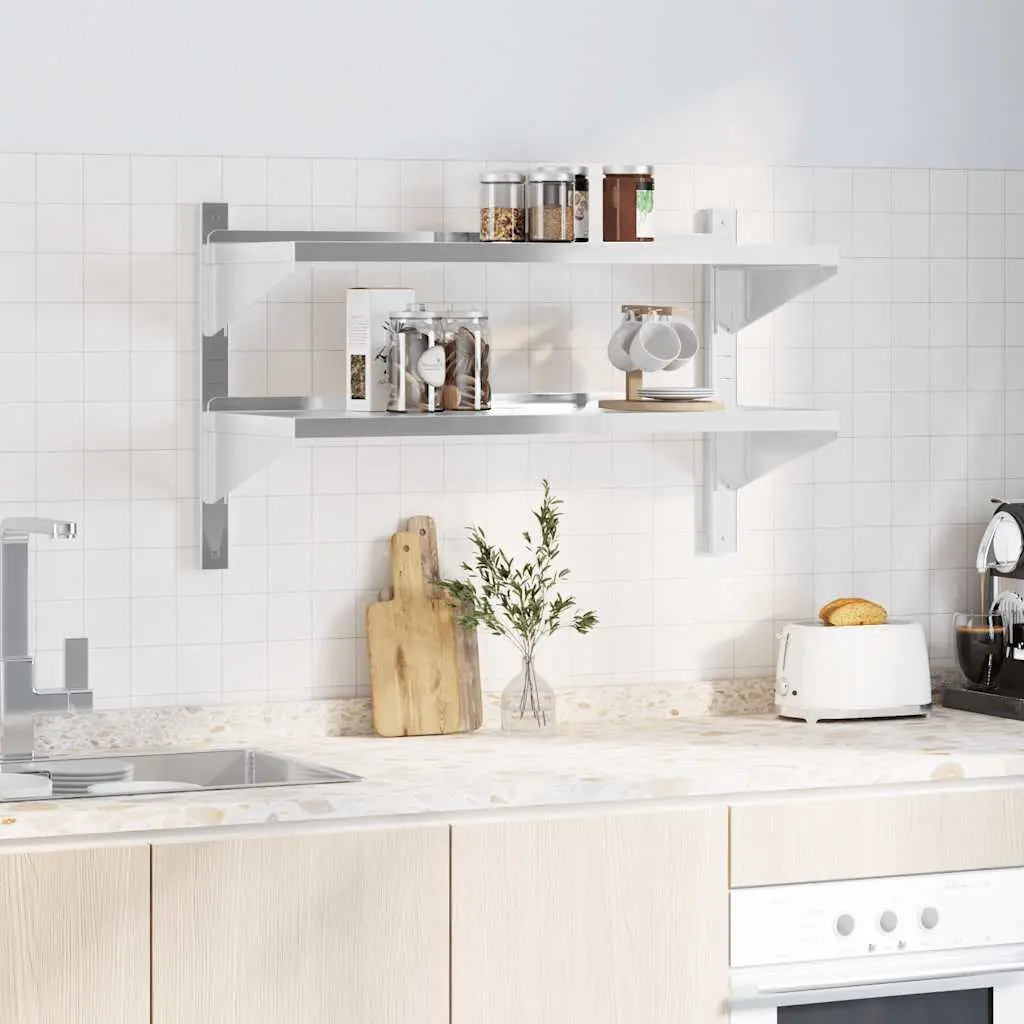 2-Tier Wall Shelf Living Room Bedroom Kitchen Garage 100x40x60 cm Silver Stainless Steel