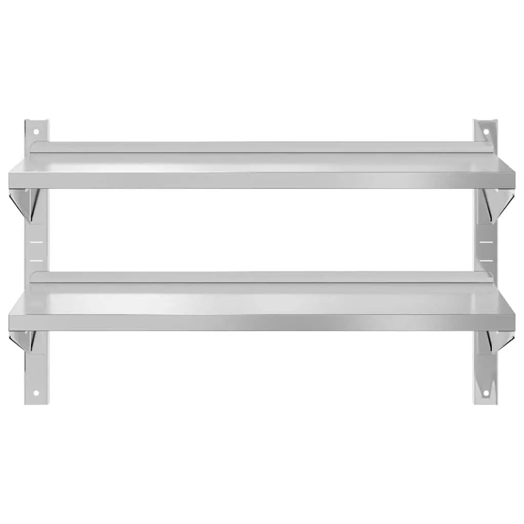 2-Tier Wall Shelf Living Room Bedroom Kitchen Garage 100x40x60 cm Silver Stainless Steel