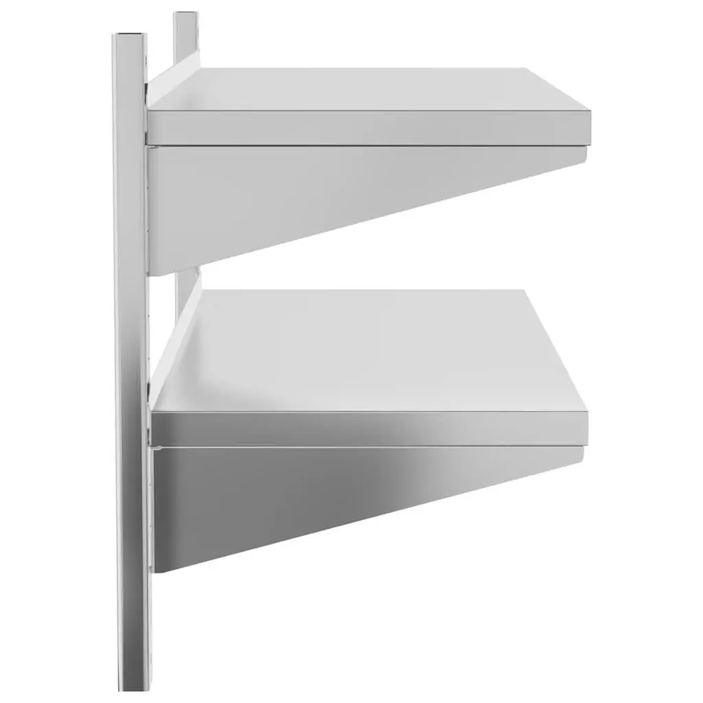 2-Tier Wall Shelf Living Room Bedroom Kitchen Garage 100x40x60 cm Silver Stainless Steel