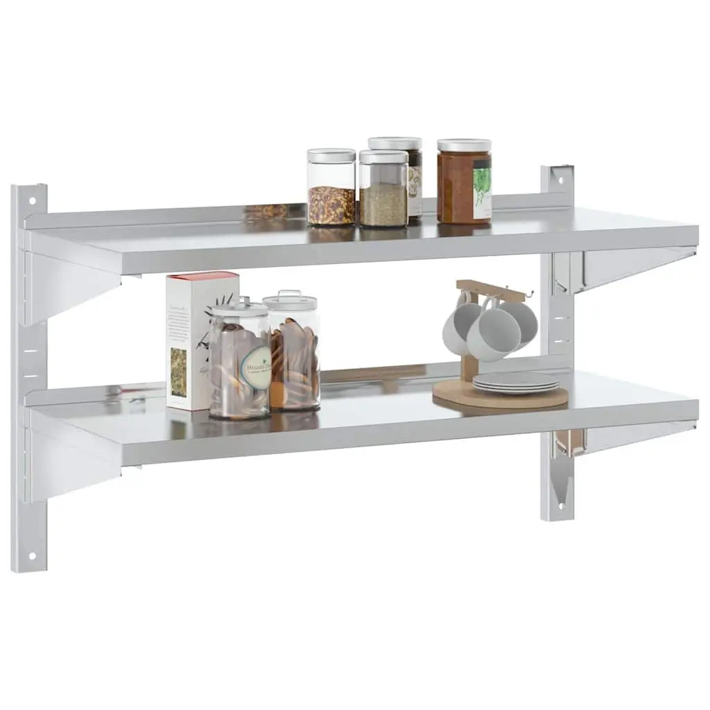 2-Tier Wall Shelf Living Room Bedroom Kitchen Garage 100x40x60 cm Silver Stainless Steel