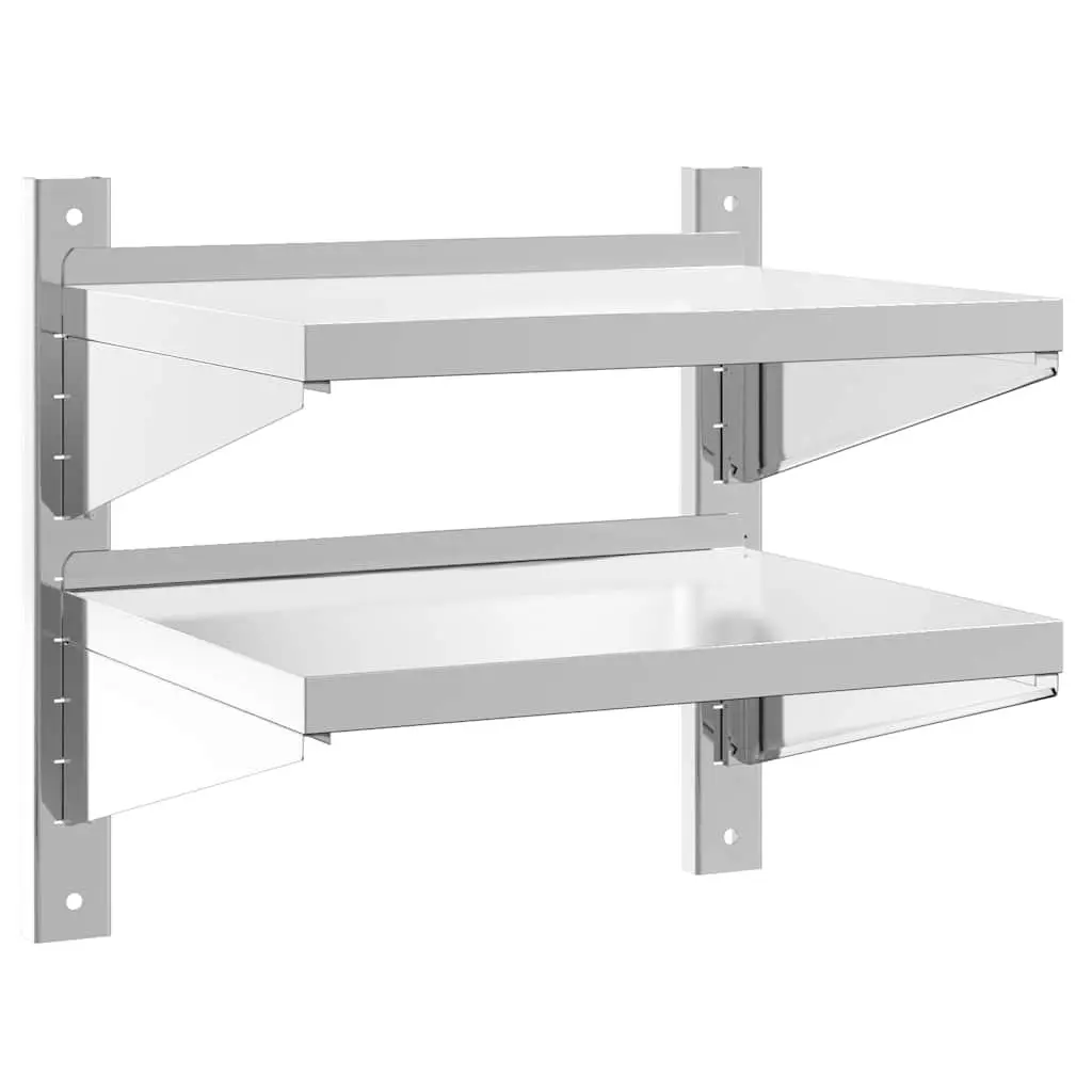 2-Tier Wall Shelf Silver Stainless Steel Floating Storage Kitchen Bathroom