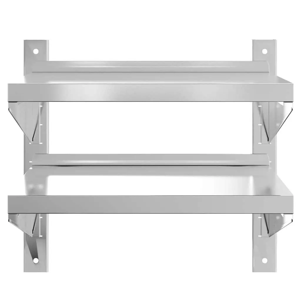 2-Tier Wall Shelf Silver Stainless Steel Floating Storage Kitchen Bathroom