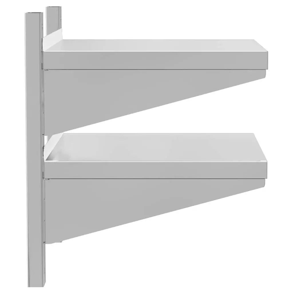 2-Tier Wall Shelf Silver Stainless Steel Floating Storage Kitchen Bathroom