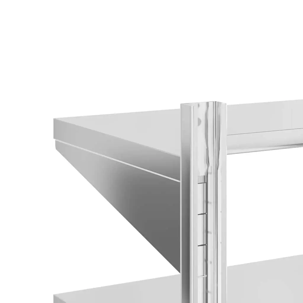 2-Tier Wall Shelf Silver Stainless Steel Floating Storage Kitchen Bathroom