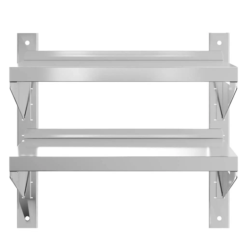 2-Tier Wall Shelf for Living Room Kitchen Bedroom Silver Stainless Steel Floating Storage Shelving Unit