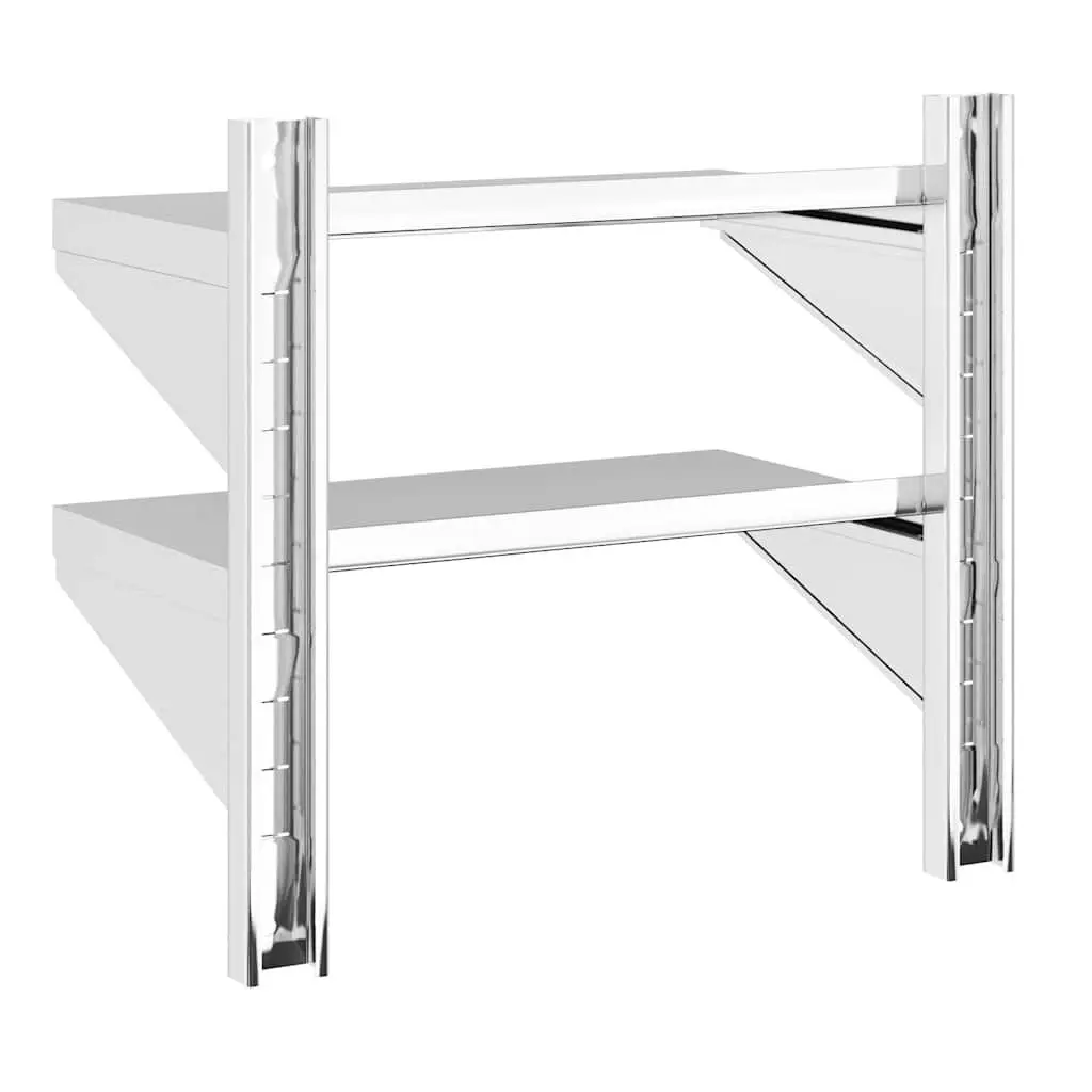 2-Tier Wall Shelf for Living Room Kitchen Bedroom Silver Stainless Steel Floating Storage Shelving Unit