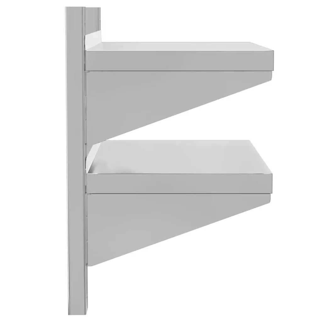 2-Tier Wall Shelf for Living Room Kitchen Bedroom Silver Stainless Steel Floating Storage Shelving Unit