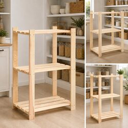 3 Solid Wood Storage Racks - 60x38x90 cm Brown Unit