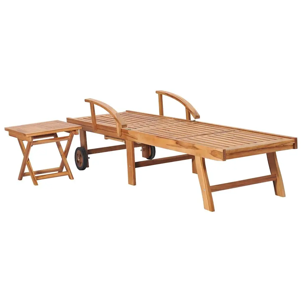 Sun Lounger Set for Patio Garden 2 Piece Teak Wood