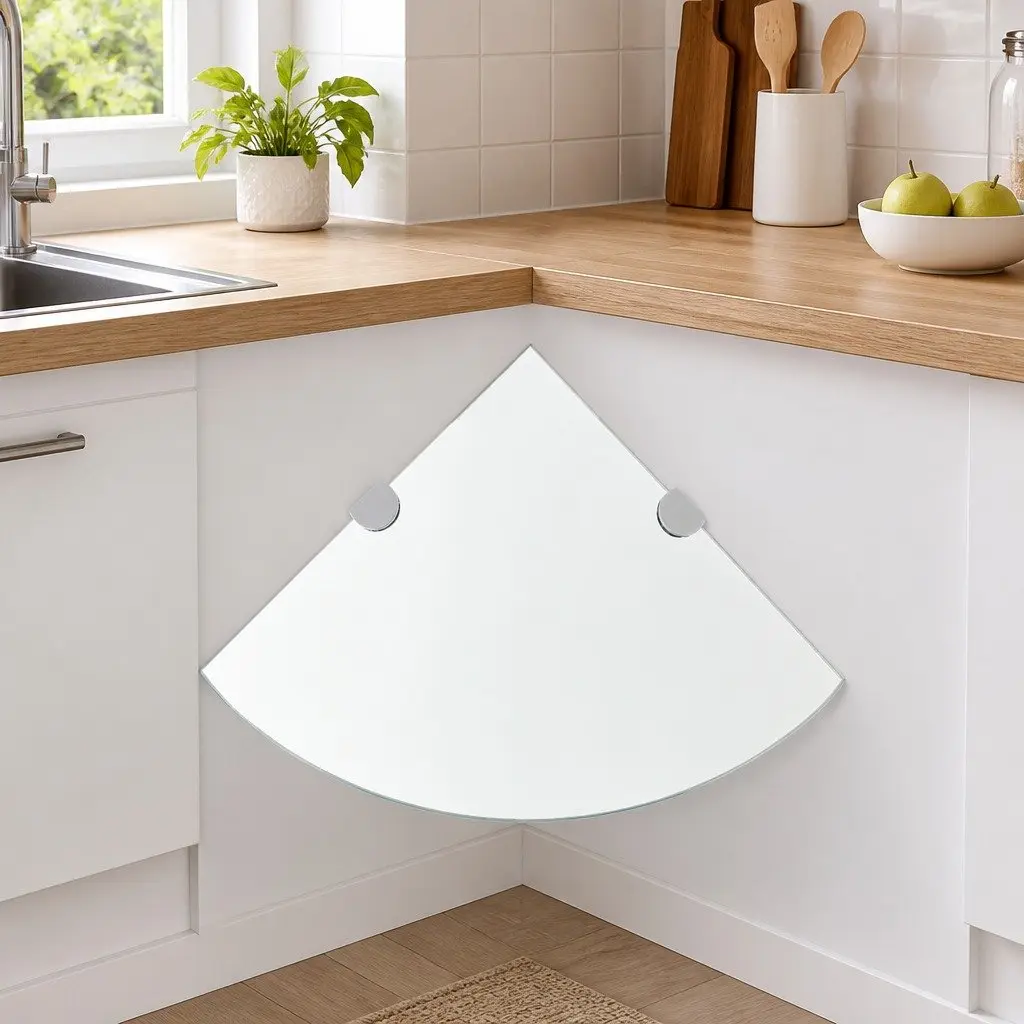 Corner Floating Shelf with Chrome Support