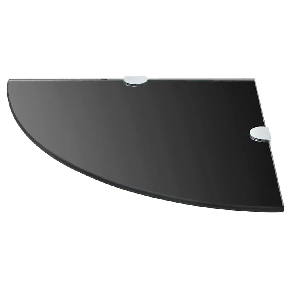 Corner Shelves for Bathroom Kitchen Living Room 25x25 cm Black Glass with Chrome Supports 2 Piece