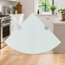 Corner Wall Shelf 25x25 cm in White Glass with Chrome Support