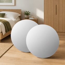 Round Wall Mirror 40 cm Silver Glass Bedroom Living Room Decor Set of 2